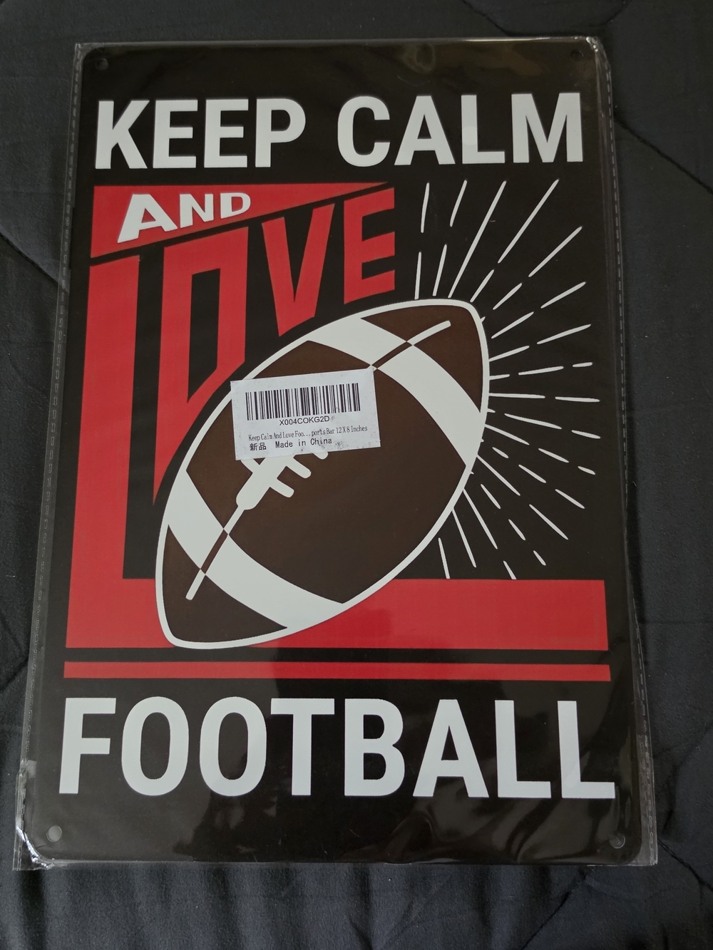 Keep Calm and Love Football Wall Sign - Black and Red